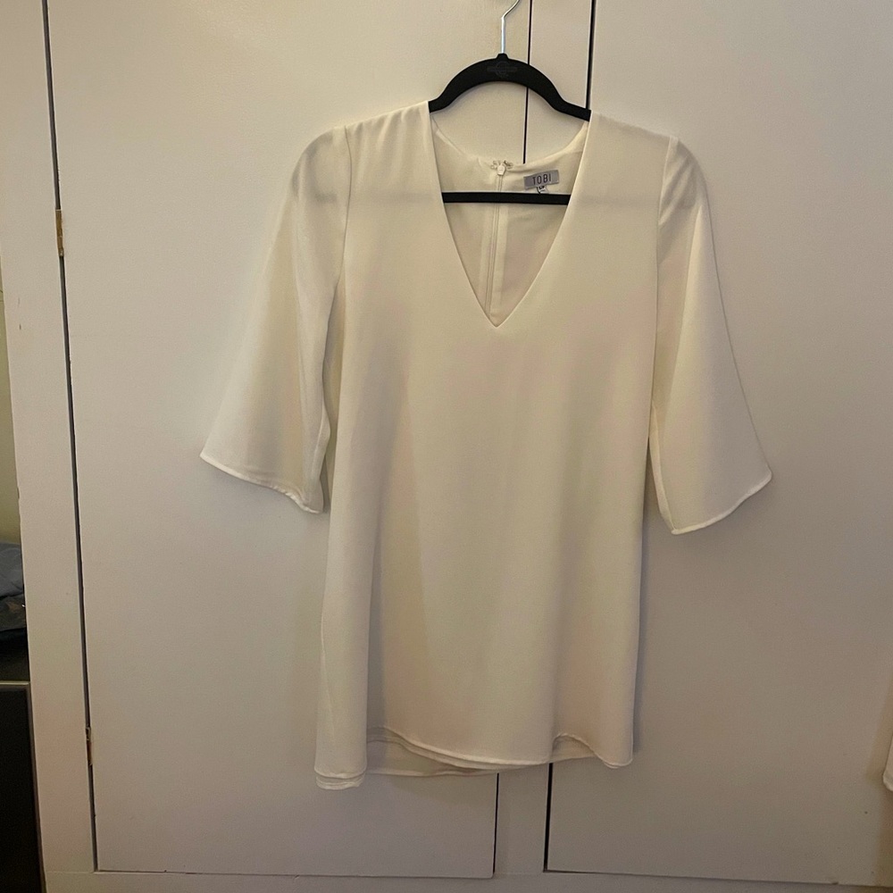 Tobi white 3/4 length sleeve mini shift dress, sm
